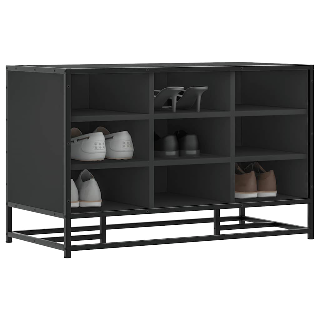 vidaXL Banco zapatero madera de ingeniería y metal negro 84x40x53,5 cm