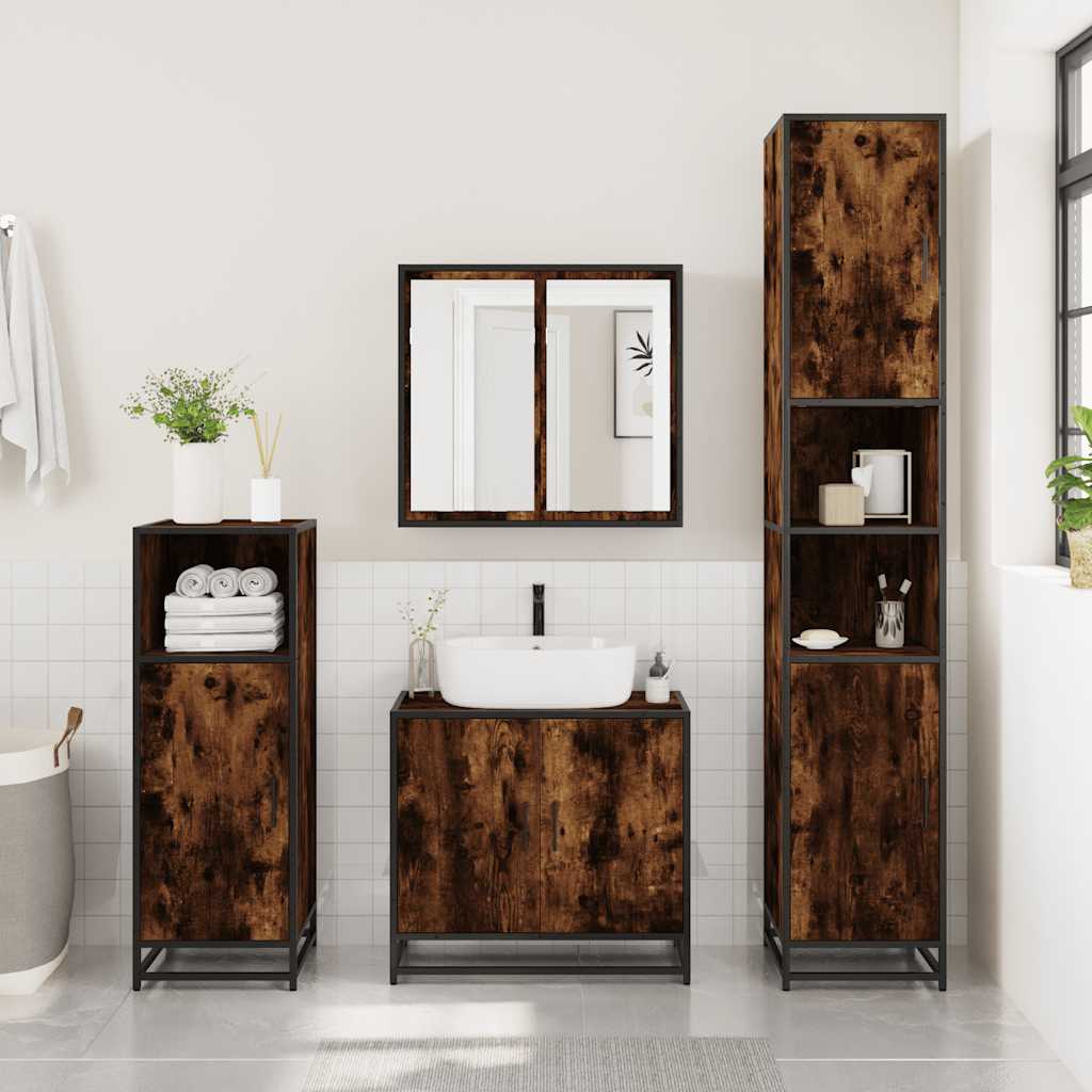 vidaXL Armario baño madera contrachapada roble ahumado 35x37,5x100 cm