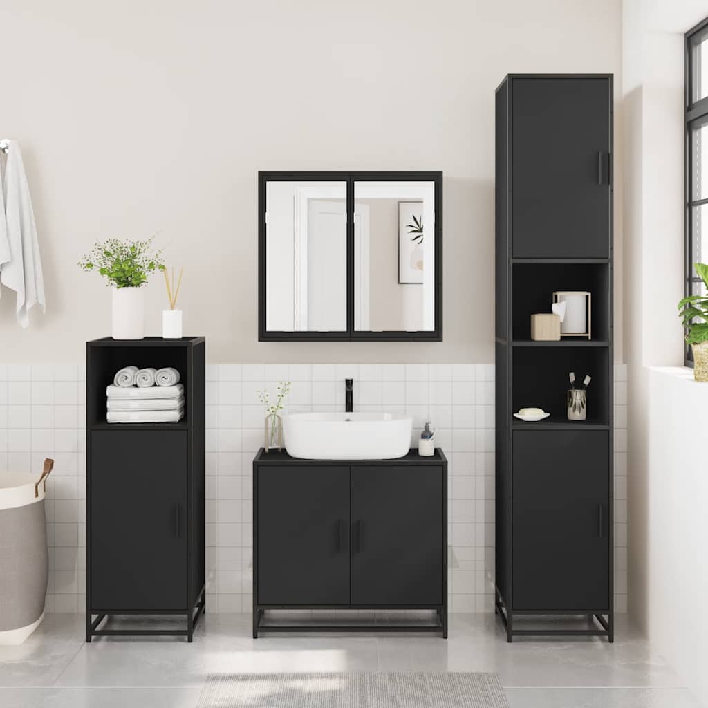 vidaXL Armario de baño madera contrachapada negro 35x37,5x166 cm