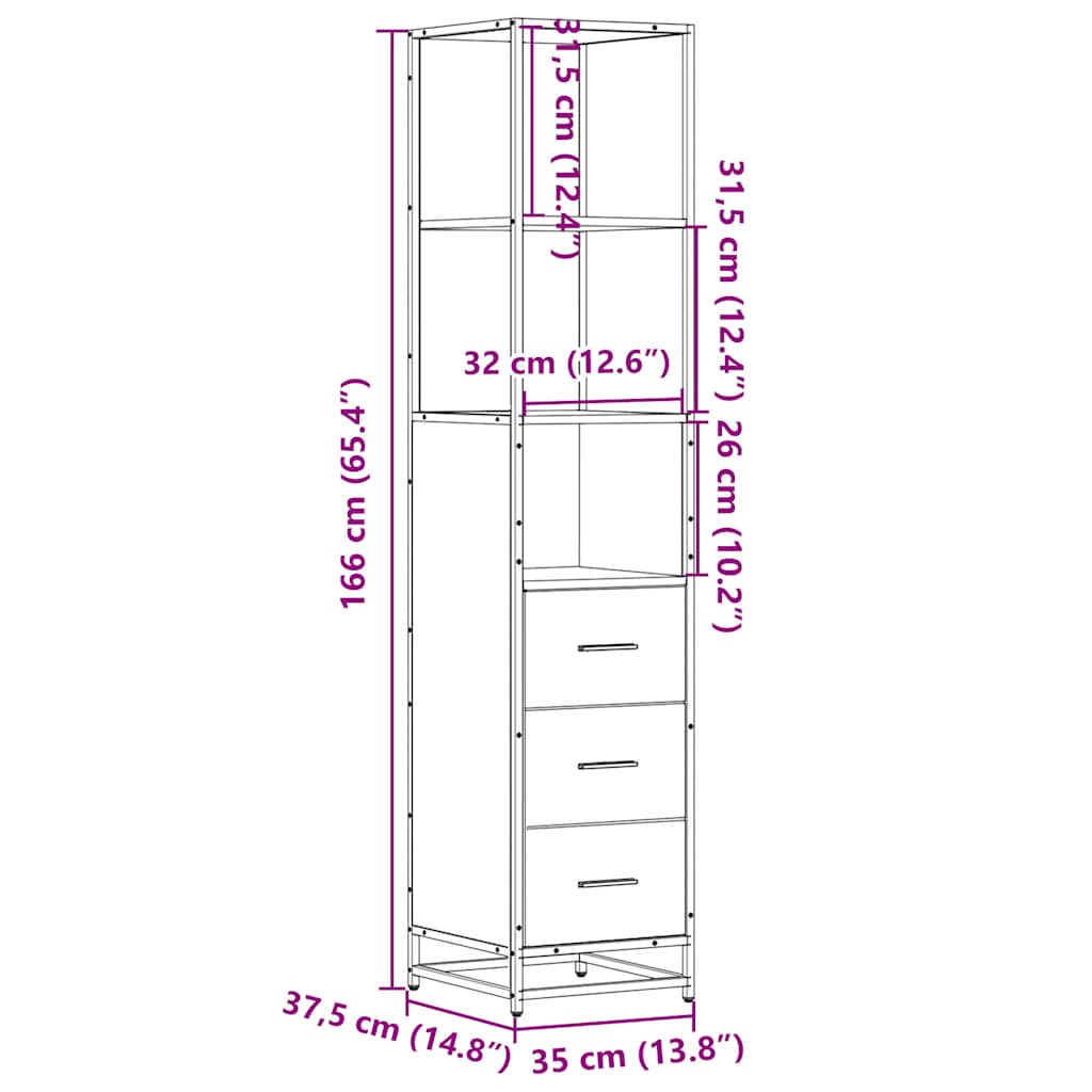 vidaXL Armario de baño madera contrachapada negro 35x37,5x166 cm