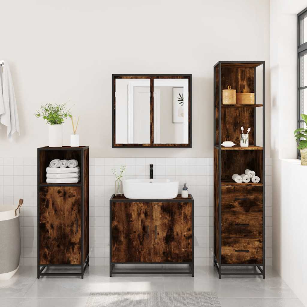 vidaXL Armario baño madera contrachapada roble ahumado 35x37,5x166 cm