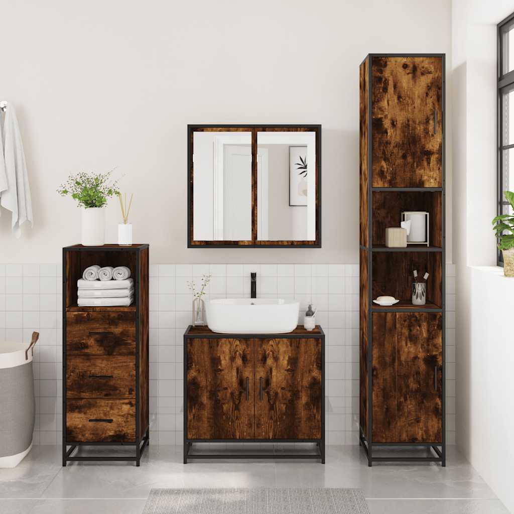 vidaXL Armario baño madera contrachapada roble ahumado 35x37,5x100 cm