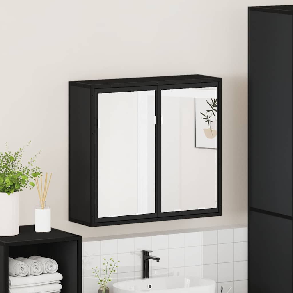 vidaXL Armario de baño con espejo madera ingeniería negro 65x20x60 cm