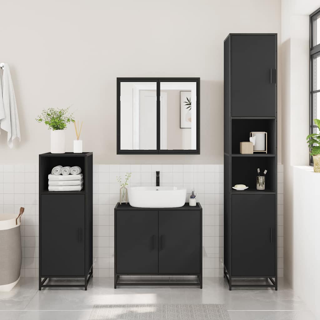 vidaXL Armario de baño con espejo madera ingeniería negro 65x20x60 cm