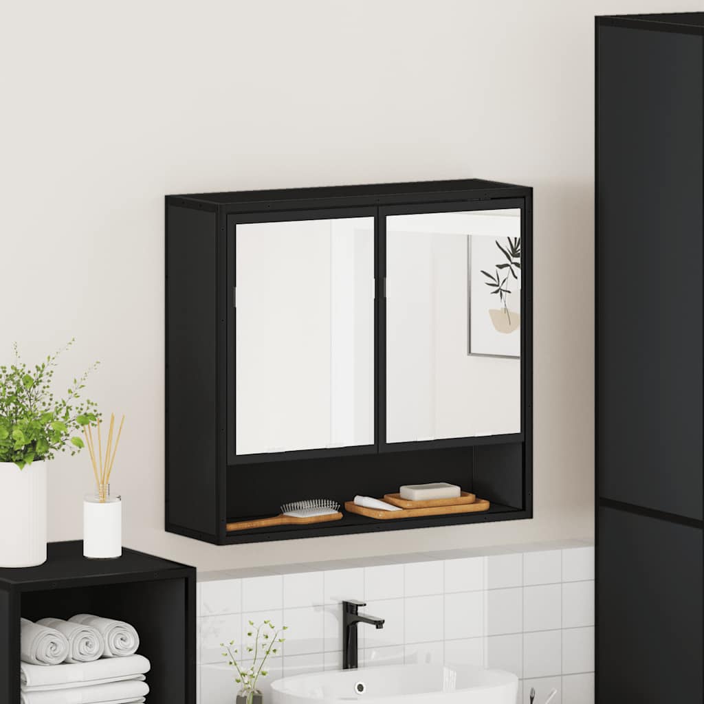 vidaXL Armario de baño con espejo madera ingeniería negro 65x20x60 cm