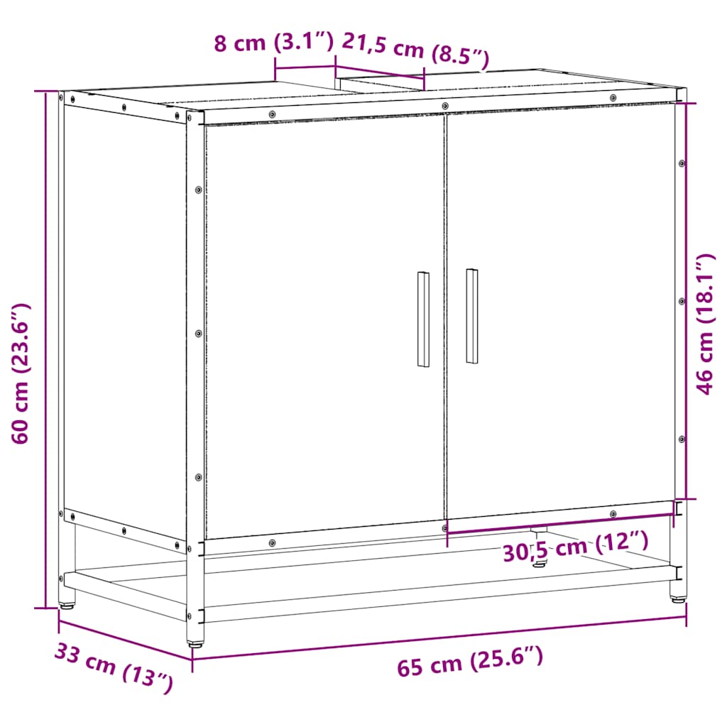 vidaXL Mueble lavabo baño madera contrachapada sonoma gris 65x33x60 cm