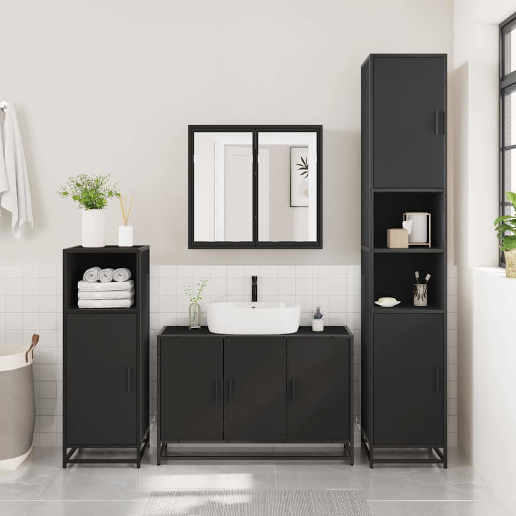 vidaXL Armario de lavabo de baño madera ingeniería negro 90x33x60 cm