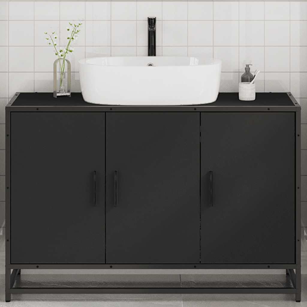 vidaXL Armario de lavabo de baño madera ingeniería negro 90x33x60 cm