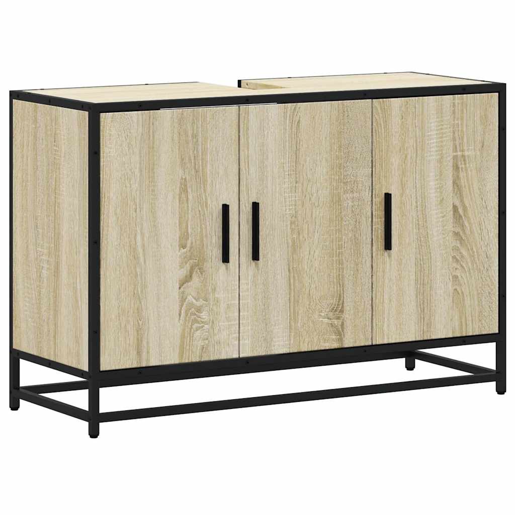 vidaXL Armario lavabo baño madera ingeniería roble sonoma 90x33x60 cm