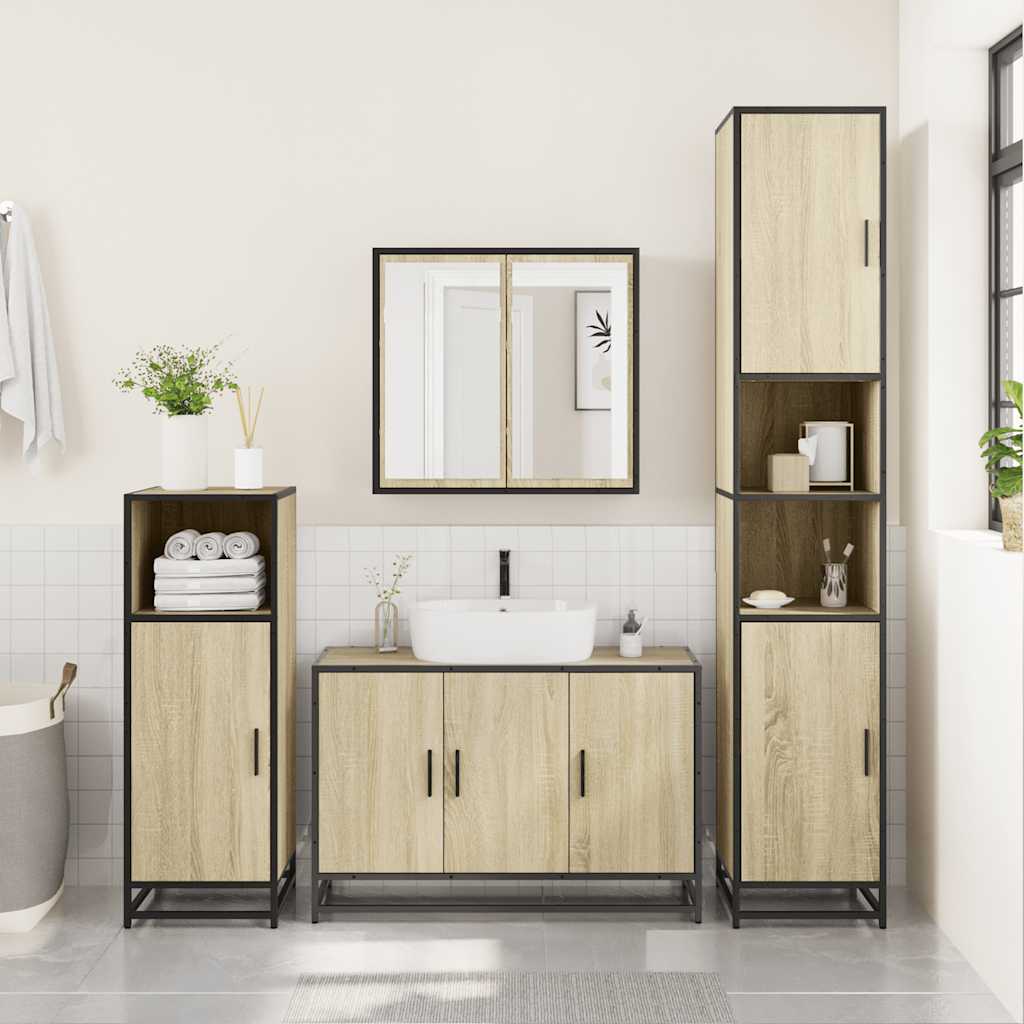 vidaXL Armario lavabo baño madera ingeniería roble sonoma 90x33x60 cm