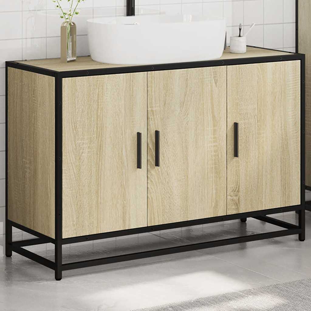 vidaXL Armario lavabo baño madera ingeniería roble sonoma 90x33x60 cm