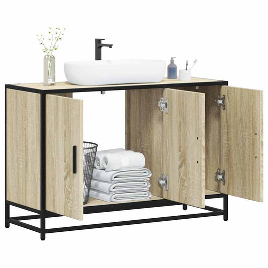 vidaXL Armario lavabo baño madera ingeniería roble sonoma 90x33x60 cm