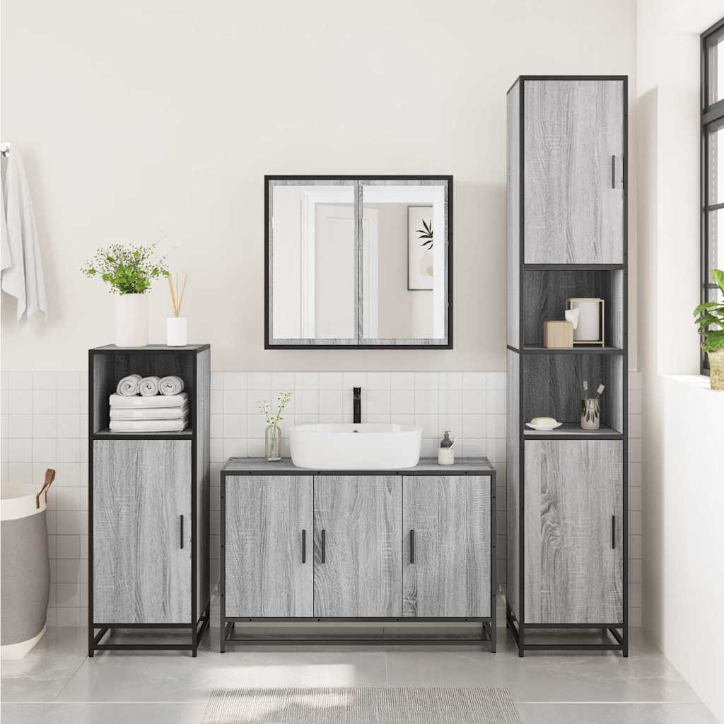 vidaXL Armario lavabo baño madera ingeniería gris Sonoma 90x33x60 cm