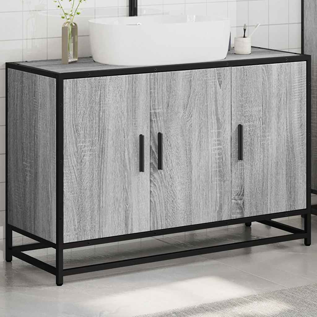 vidaXL Armario lavabo baño madera ingeniería gris Sonoma 90x33x60 cm