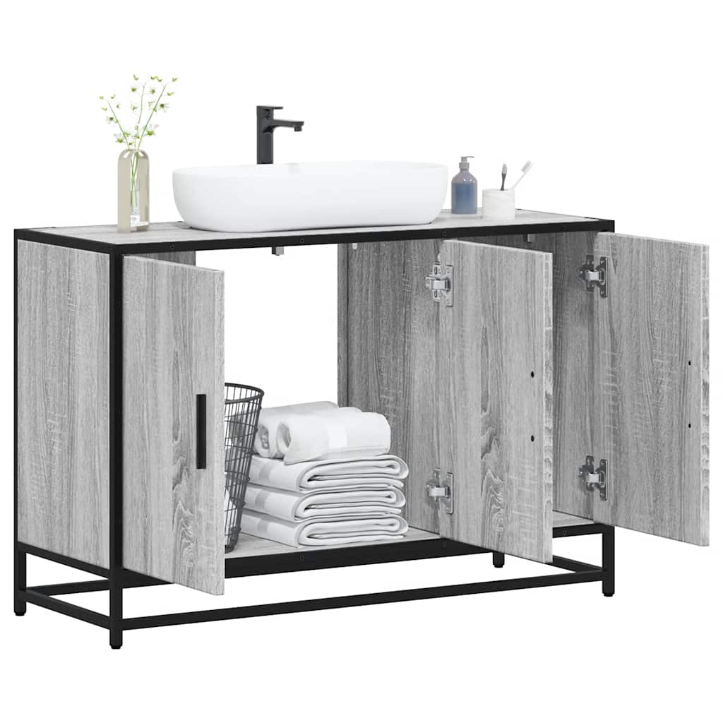 vidaXL Armario lavabo baño madera ingeniería gris Sonoma 90x33x60 cm