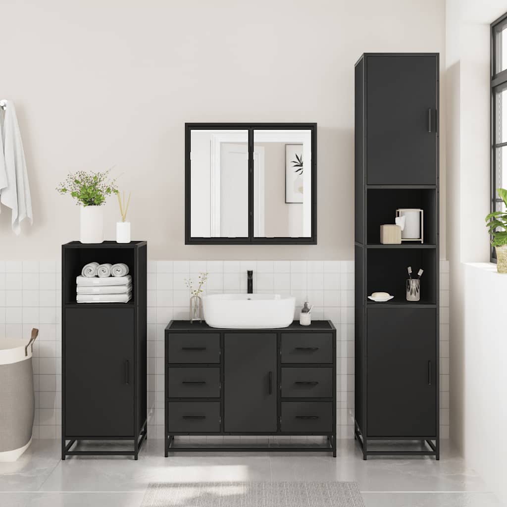 vidaXL Armario de lavabo de baño madera ingeniería negro 80x33x60 cm