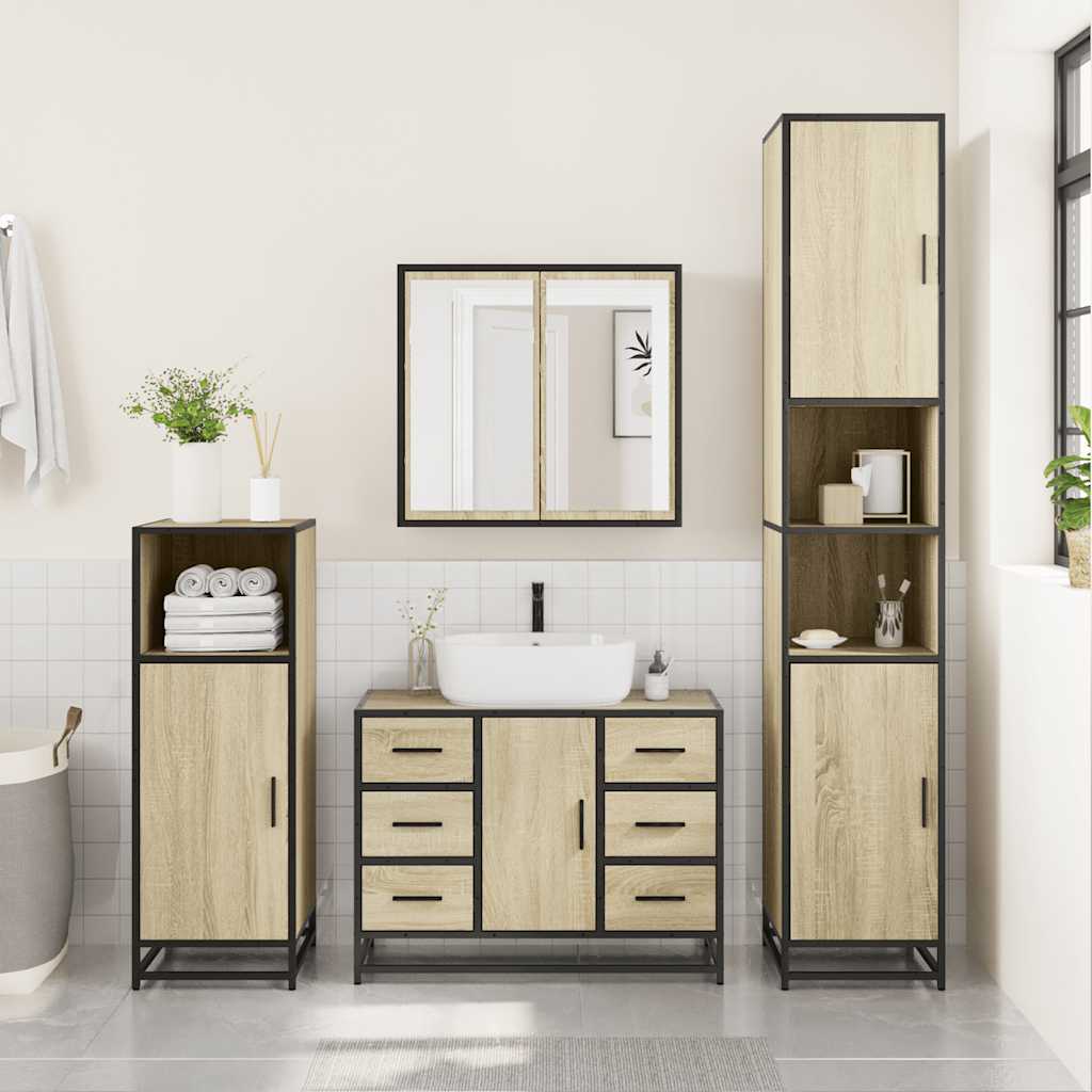 vidaXL Armario lavabo baño madera ingeniería roble Sonoma 80x33x60 cm