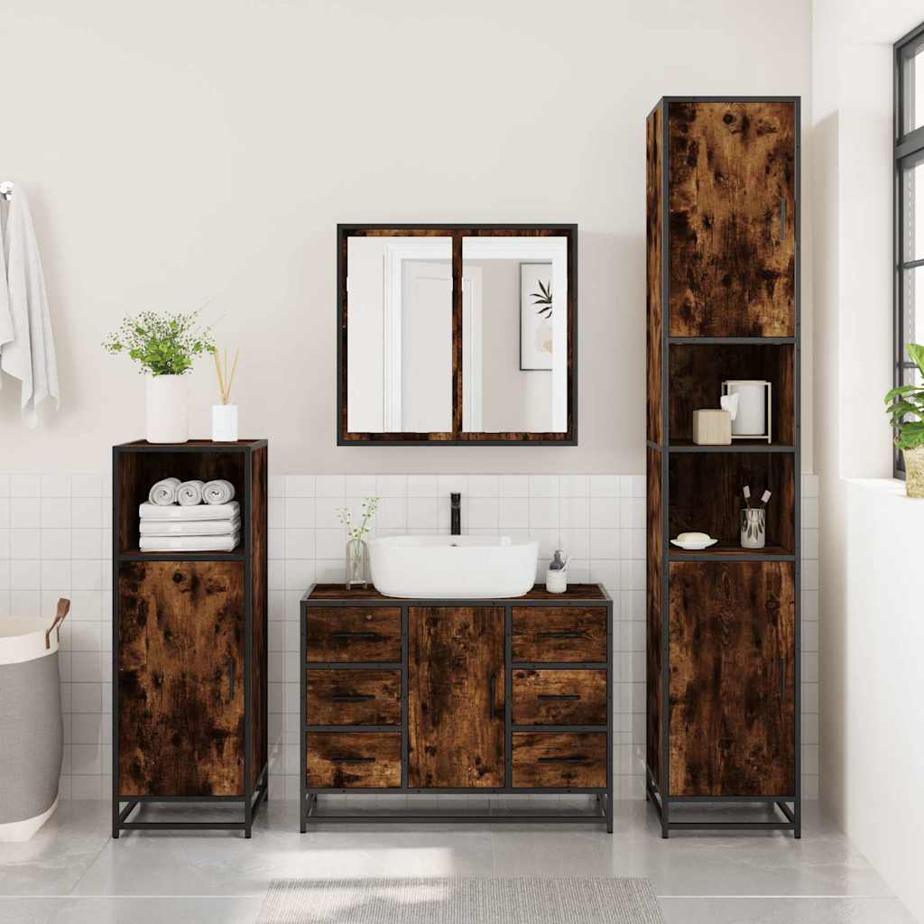 vidaXL Armario lavabo baño madera ingeniería roble ahumado 80x33x60 cm