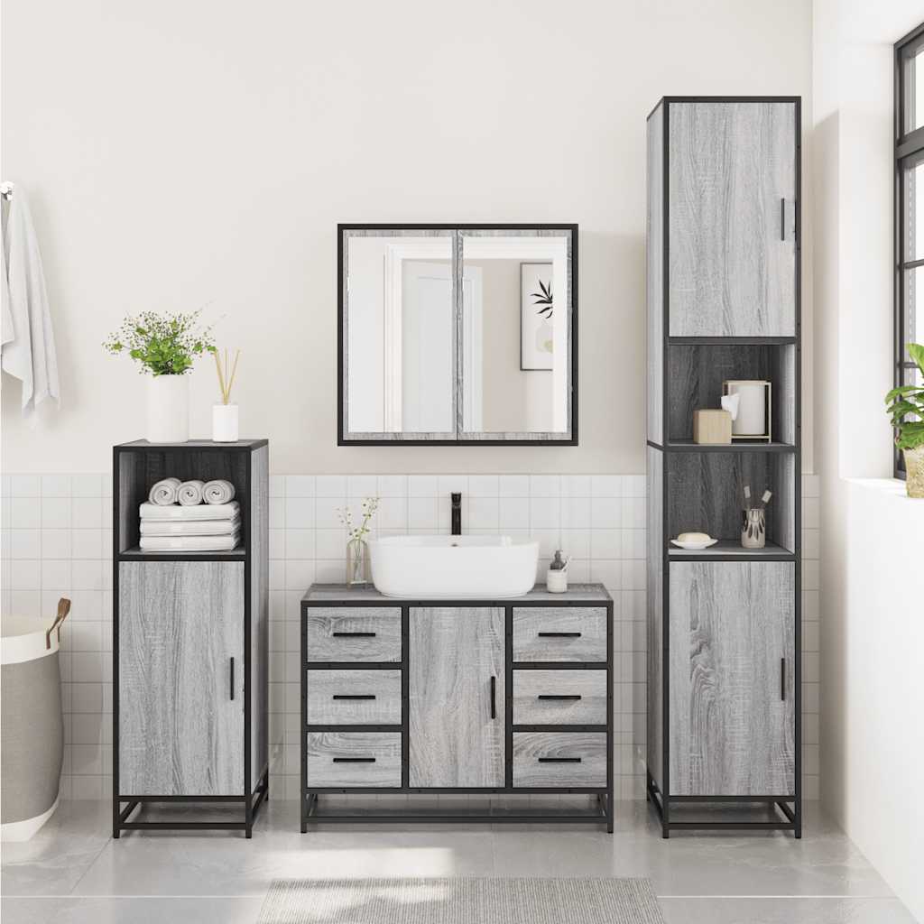 vidaXL Armario lavabo baño madera ingeniería gris Sonoma 80x33x60 cm