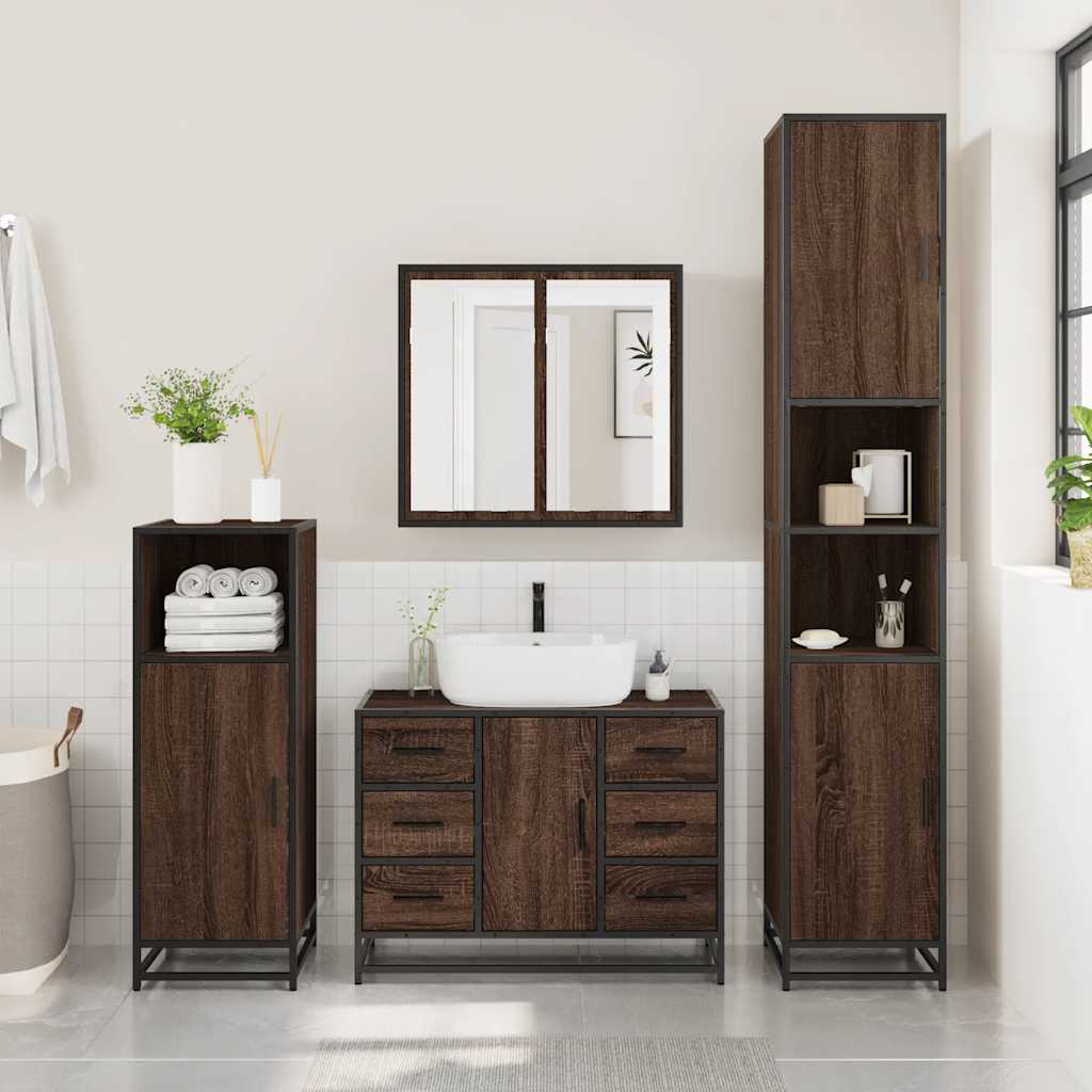 vidaXL Armario lavabo baño madera ingeniería roble marrón 80x33x60 cm