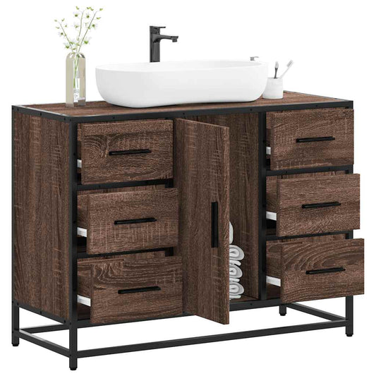 vidaXL Armario lavabo baño madera ingeniería roble marrón 80x33x60 cm