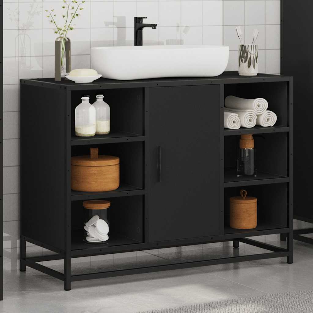 vidaXL Armario de lavabo de baño madera ingeniería negro 80x33x60 cm