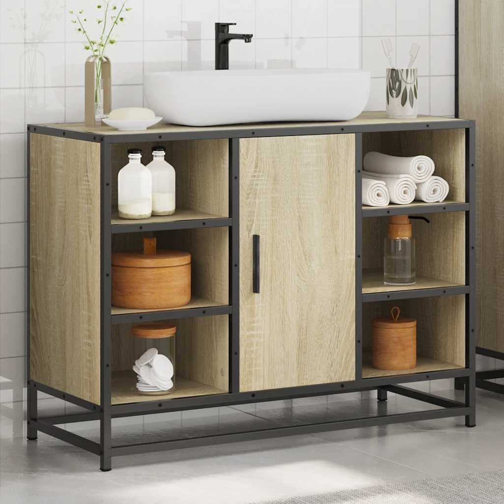 vidaXL Armario lavabo baño madera ingeniería roble Sonoma 80x33x60 cm