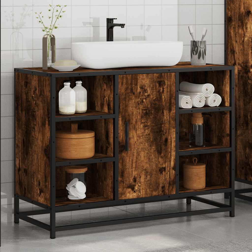 vidaXL Armario lavabo baño madera ingeniería roble ahumado 80x33x60 cm