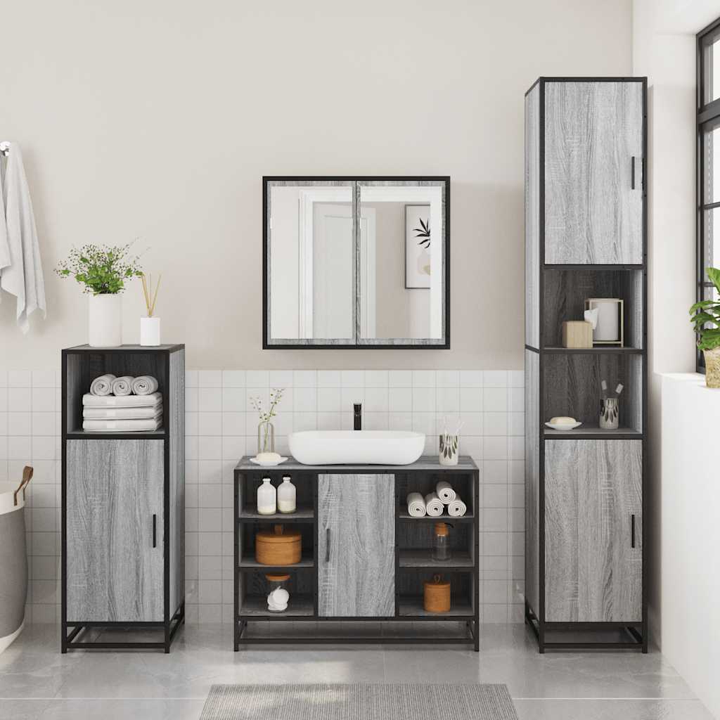 vidaXL Armario lavabo baño madera ingeniería gris Sonoma 80x33x60 cm