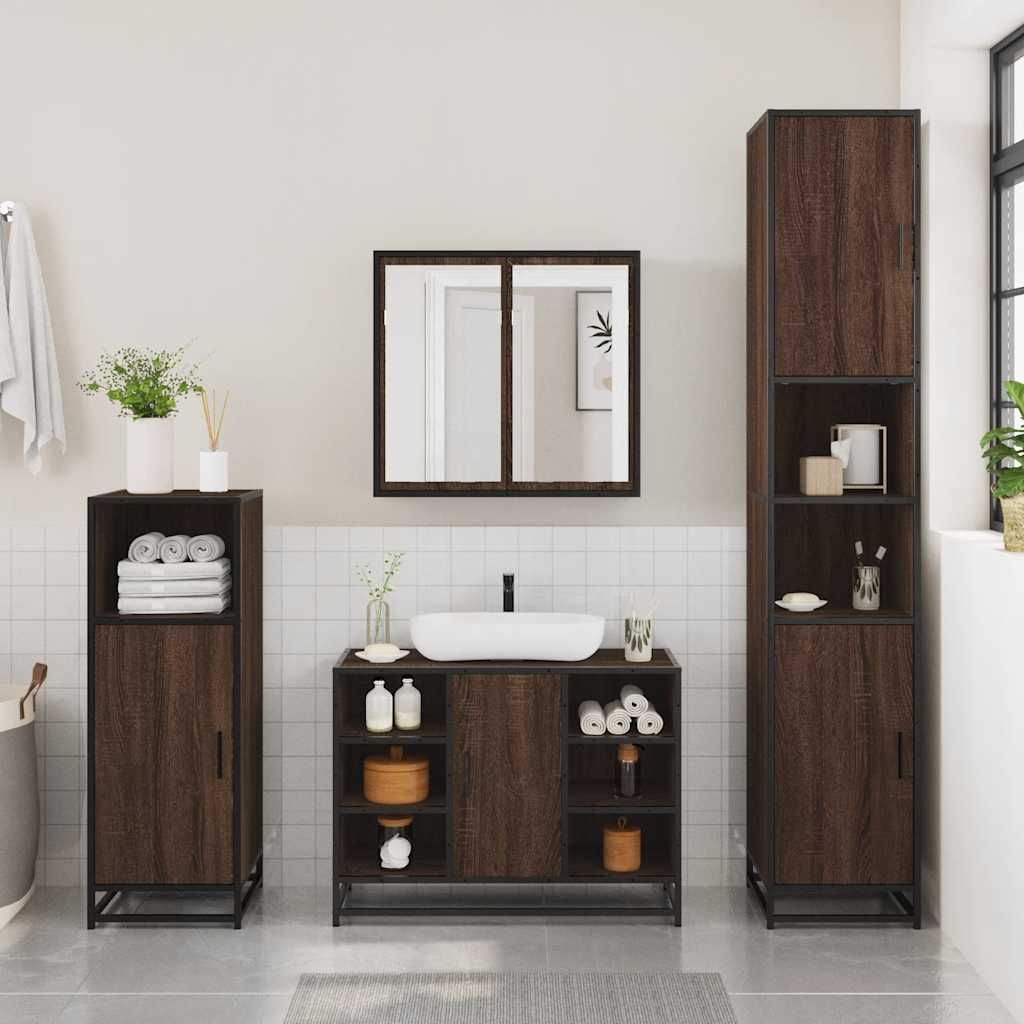 vidaXL Armario lavabo baño madera ingeniería roble marrón 80x33x60 cm