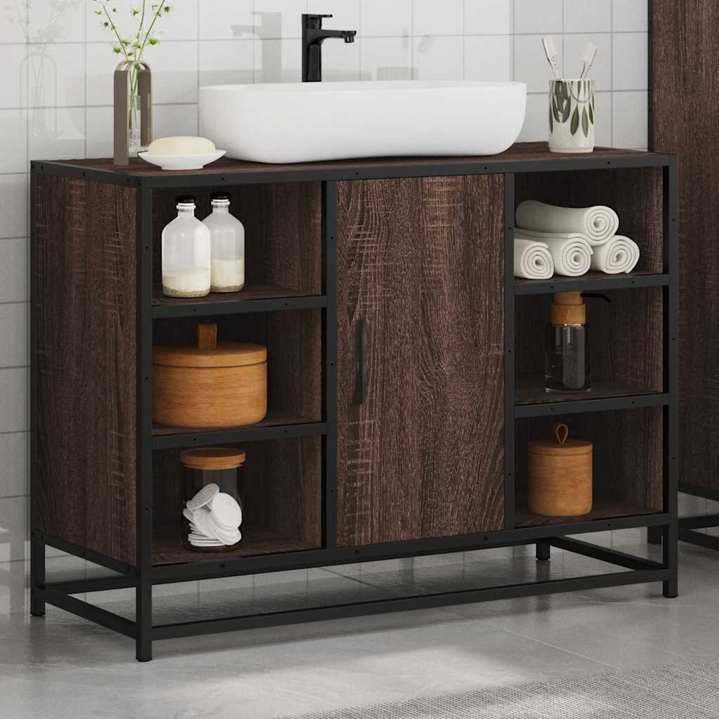 vidaXL Armario lavabo baño madera ingeniería roble marrón 80x33x60 cm