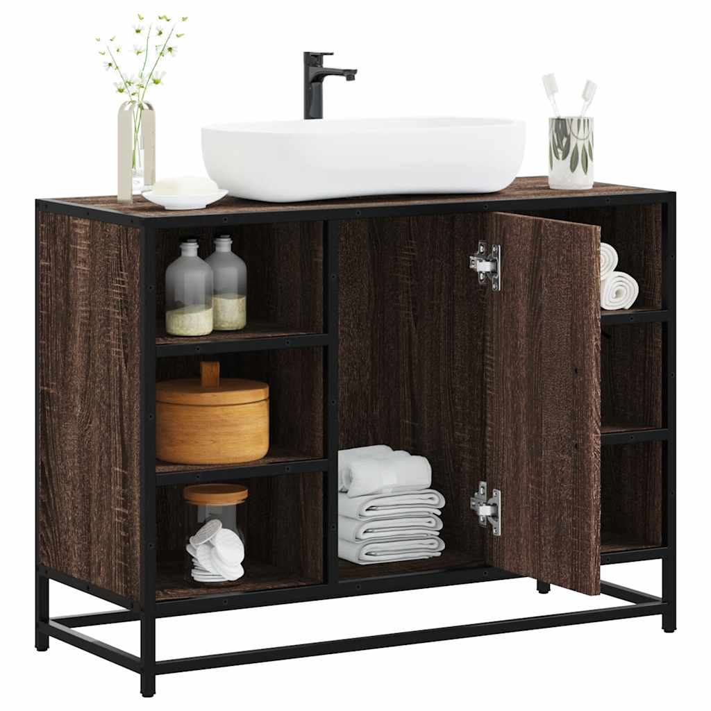 vidaXL Armario lavabo baño madera ingeniería roble marrón 80x33x60 cm