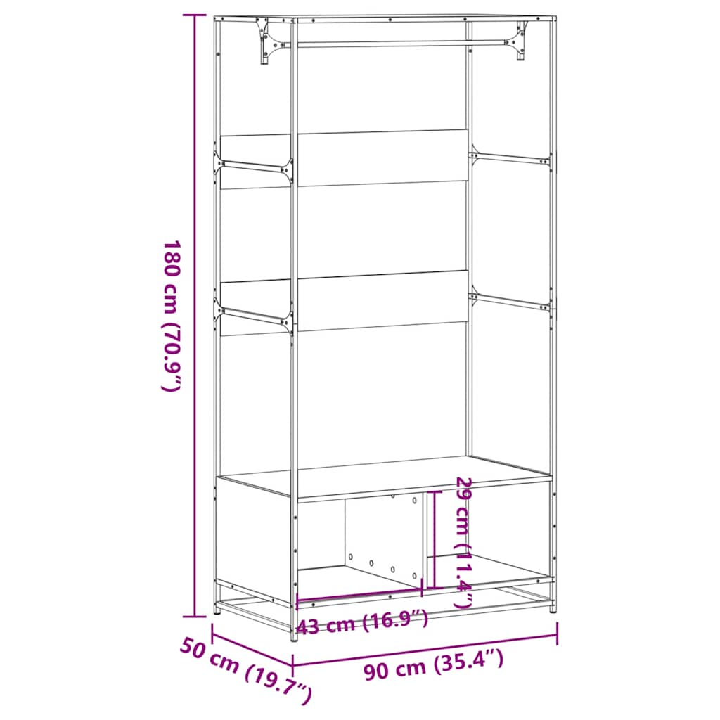 vidaXL Armario de madera de ingeniería roble ahumado 90x50x180 cm