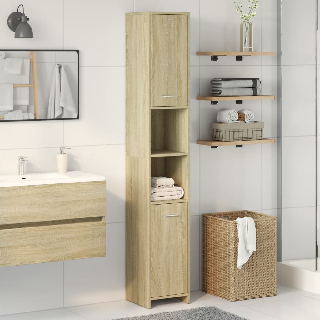 vidaXL Armario de baño madera contrachapada color roble 30x30x183,5 cm