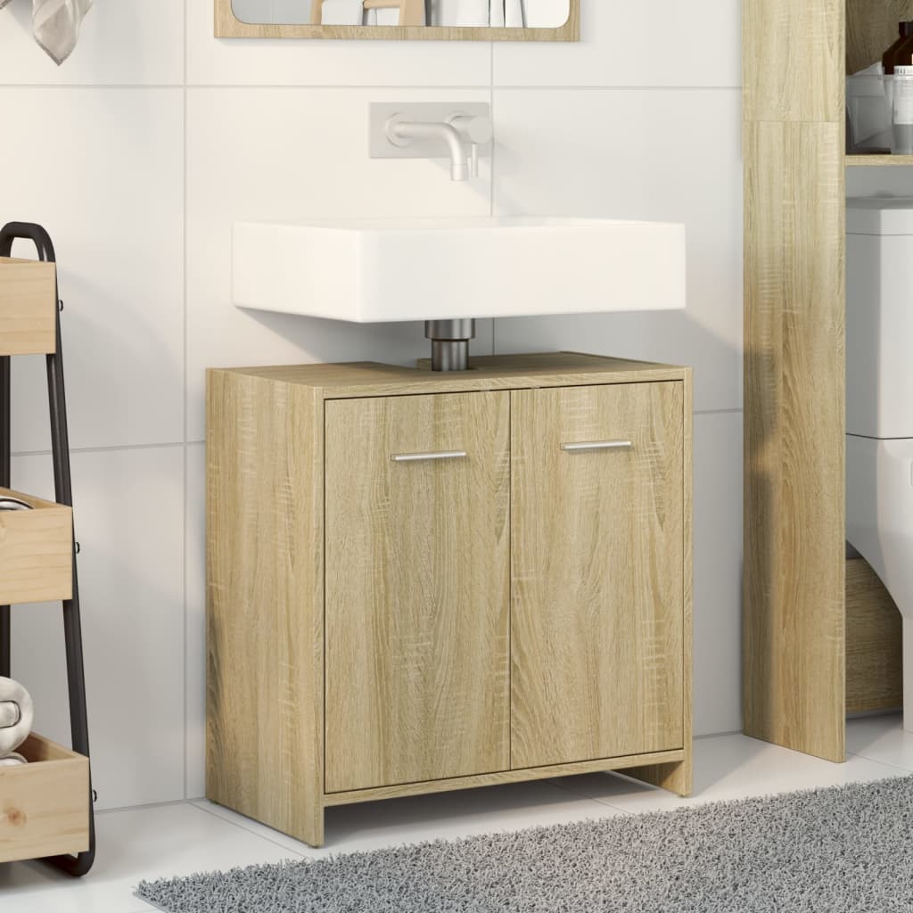 vidaXL Armario lavabo baño madera ingeniería roble Sonoma 60x33x60 cm