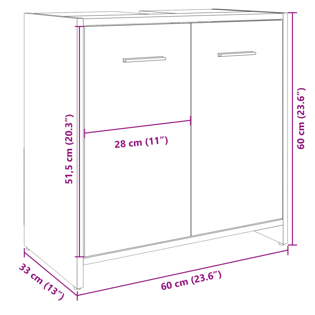 vidaXL Armario lavabo baño madera ingeniería roble Sonoma 60x33x60 cm