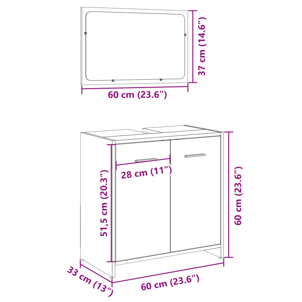 vidaXL Set de muebles de baño 2 pzas madera contrachapada roble Sonoma