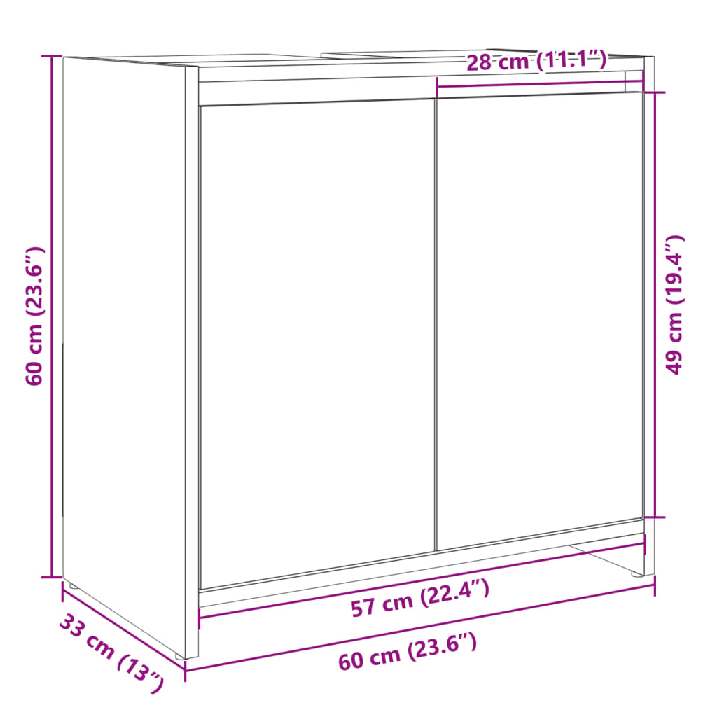 vidaXL Armario lavabo baño madera ingeniería roble Sonoma 60x33x60 cm