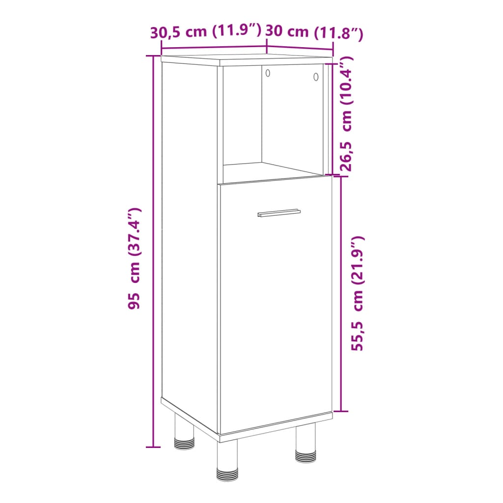 vidaXL Armario de baño madera ingeniería roble Sonoma 30,5x30x95 cm