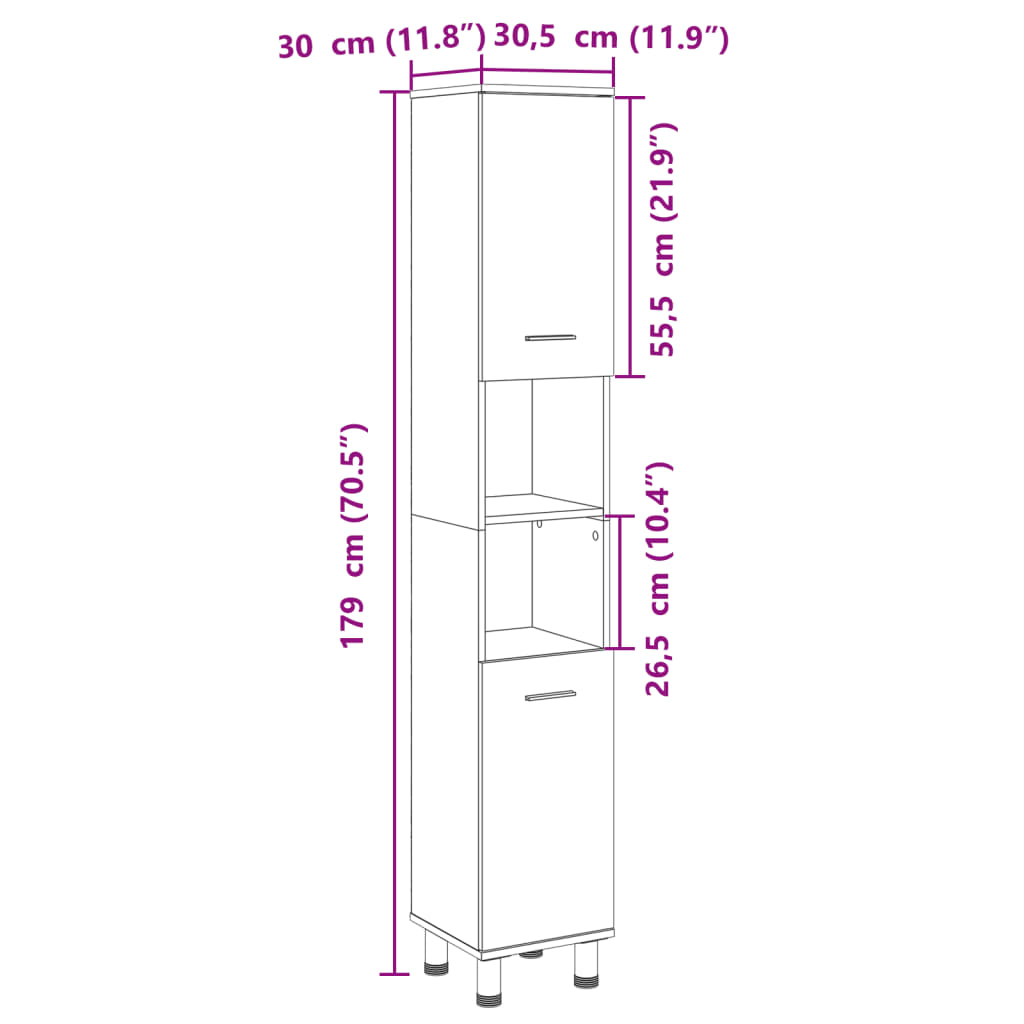 vidaXL Armario de baño madera ingeniería roble Sonoma 30,5x30x179 cm