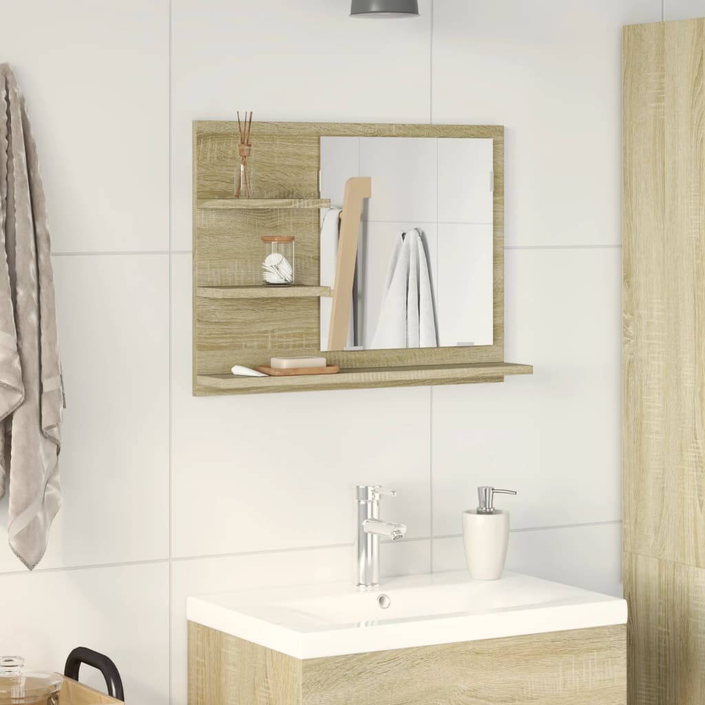 vidaXL Espejo de baño madera contrachapada roble Sonoma 60x10,5x45 cm