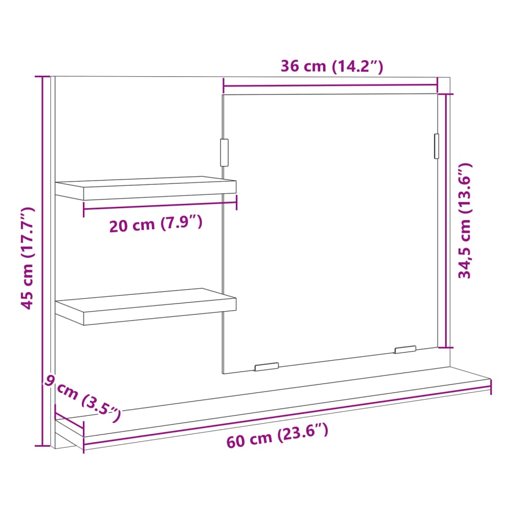 vidaXL Espejo de baño madera contrachapada roble Sonoma 60x10,5x45 cm