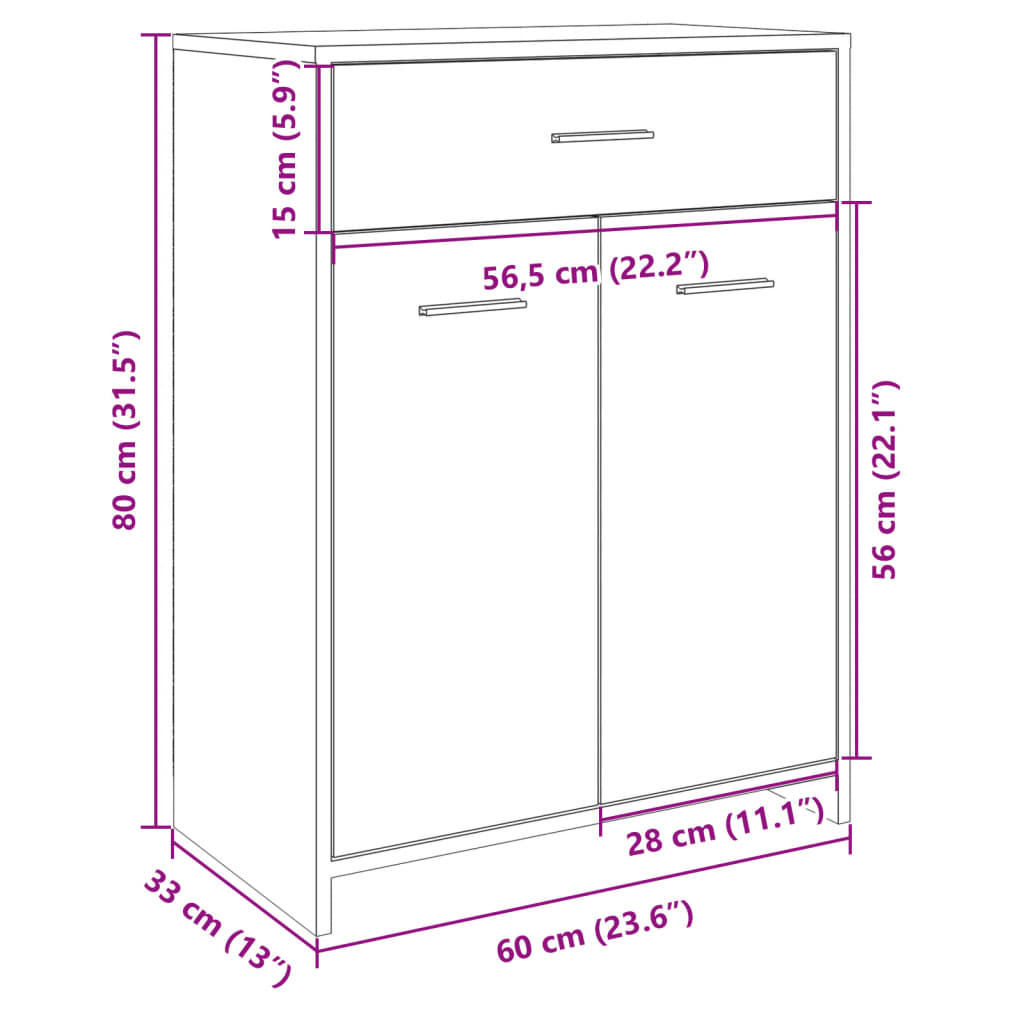 vidaXL Armario de baño madera contrachapada roble Sonoma 60x33x80 cm