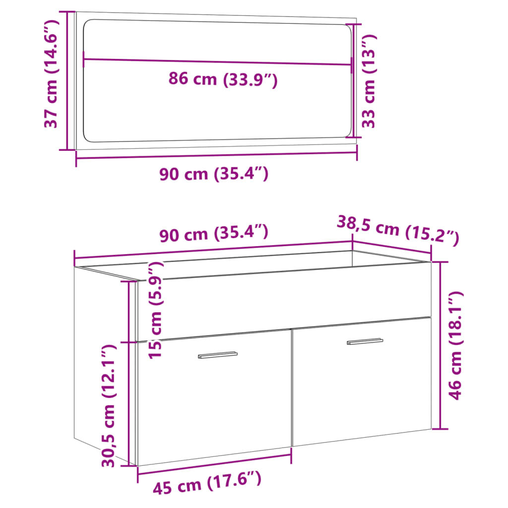 vidaXL Set de muebles de baño 2 pzas madera contrachapada roble Sonoma