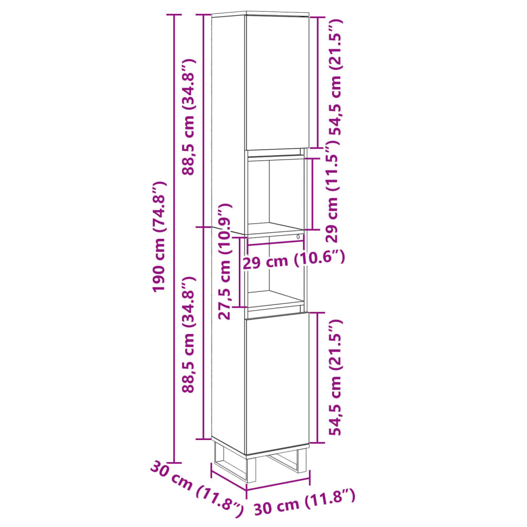 vidaXL Armario de baño madera contrachapada roble Sonoma 30x30x190 cm