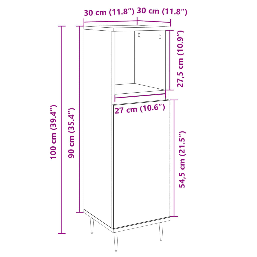 vidaXL Armario de baño madera contrachapada roble Sonoma 30x30x100 cm