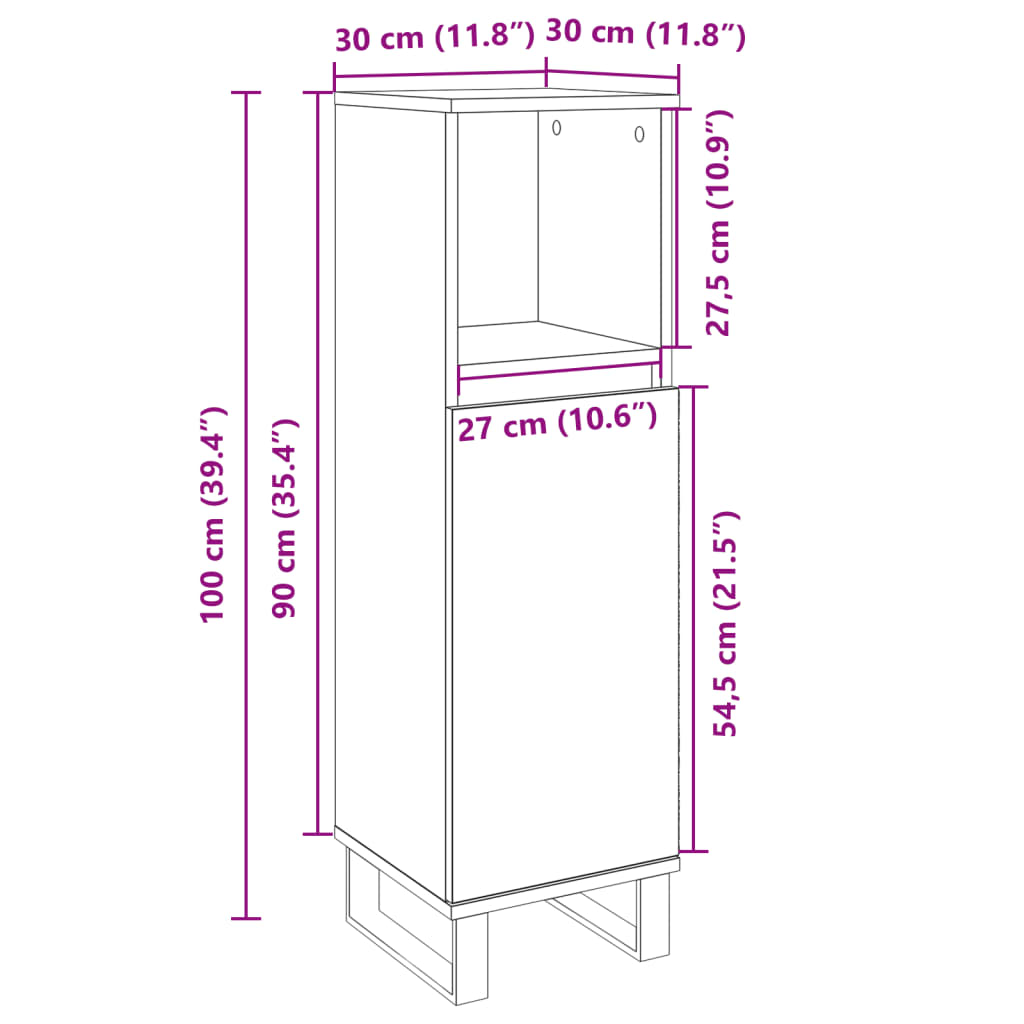 vidaXL Armario de baño madera contrachapada roble Sonoma 30x30x100 cm