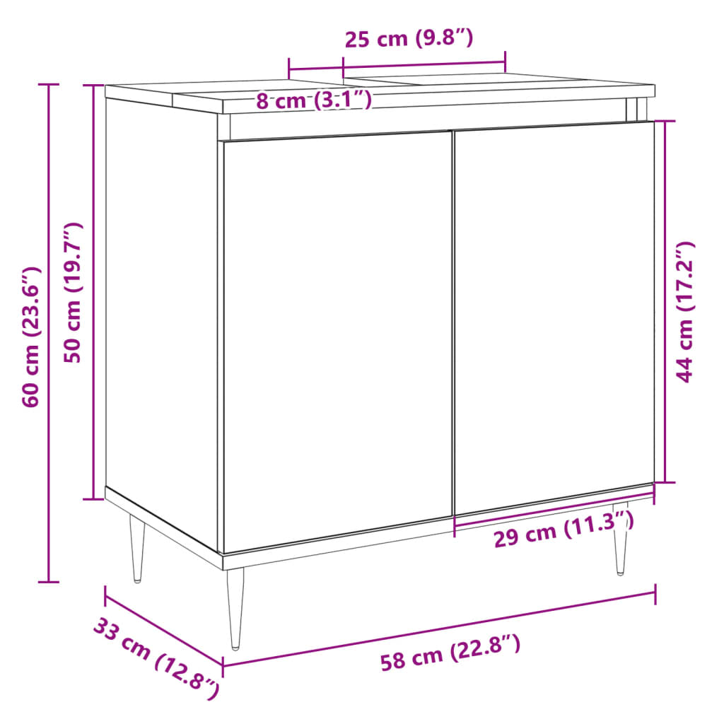 vidaXL Armario de baño madera de ingeniería roble Sonoma 58x33x60 cm