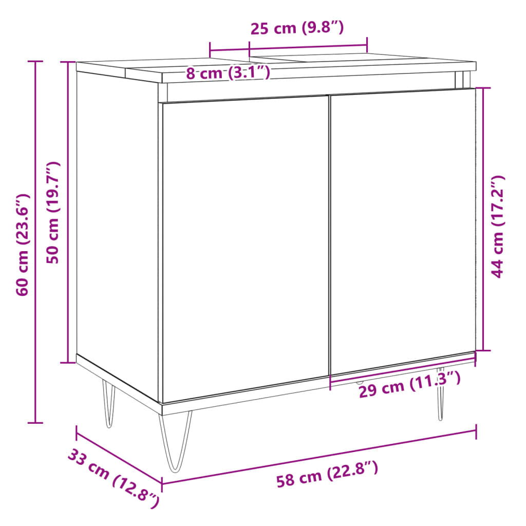 vidaXL Armario de baño madera de ingeniería roble Sonoma 58x33x60 cm