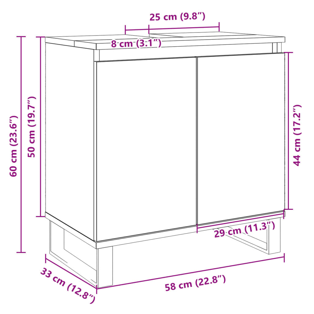 vidaXL Armario de baño madera de ingeniería roble Sonoma 58x33x60 cm